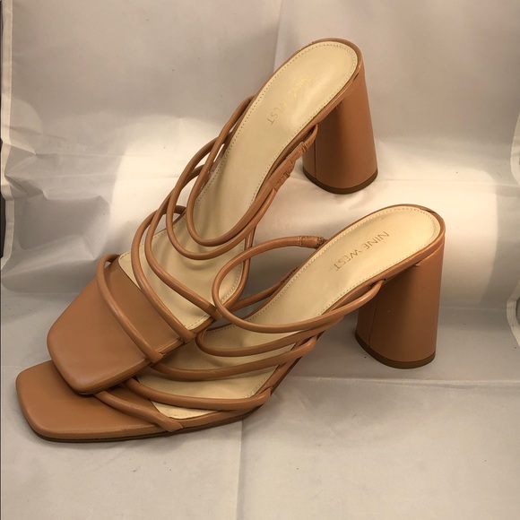 Nine West Cognac Multi-Strap Square-Toe Slide Heels - Picture 2 of 5